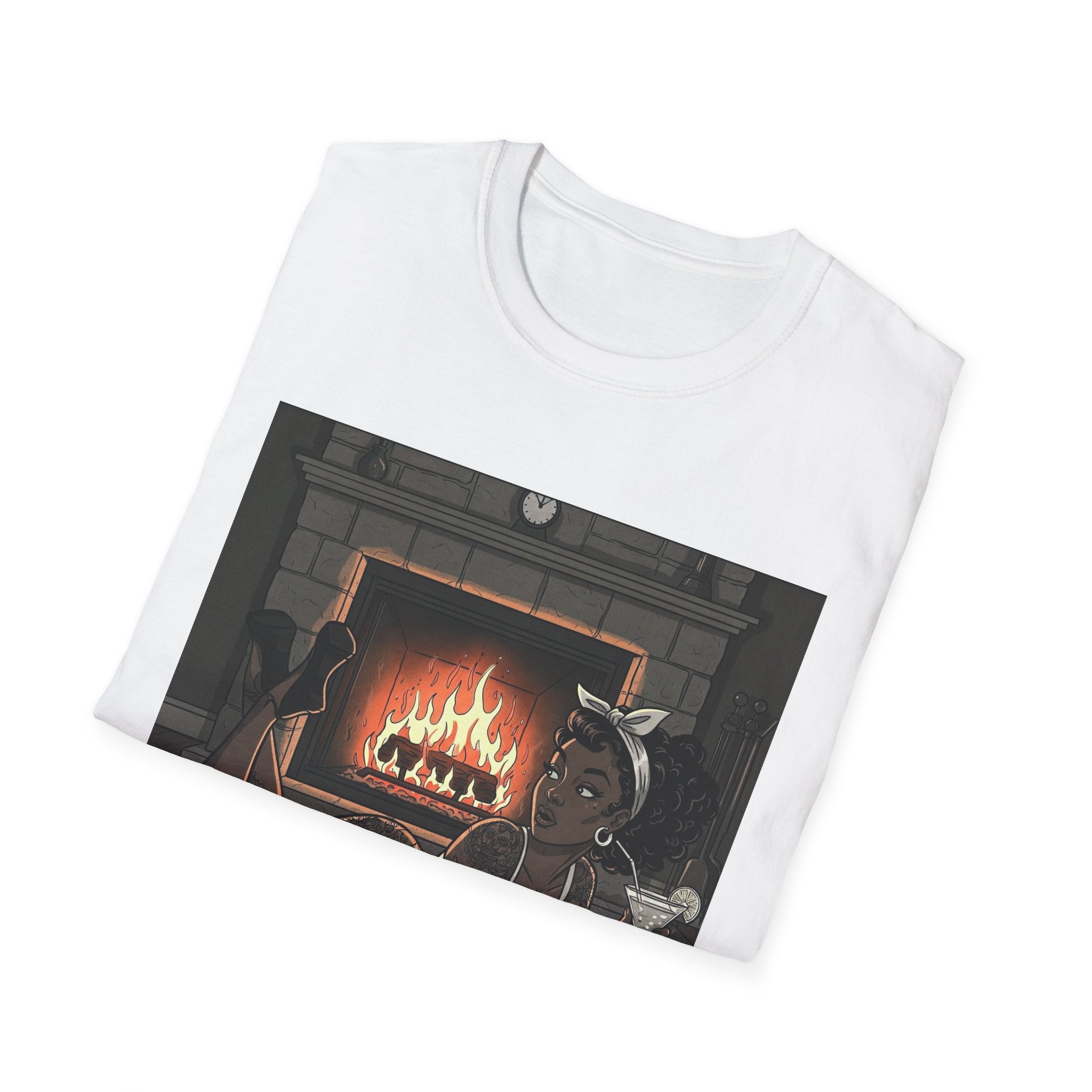 Cozy Fireplace Scene T-Shirt — Relaxing by the Hearth Graphic Tee