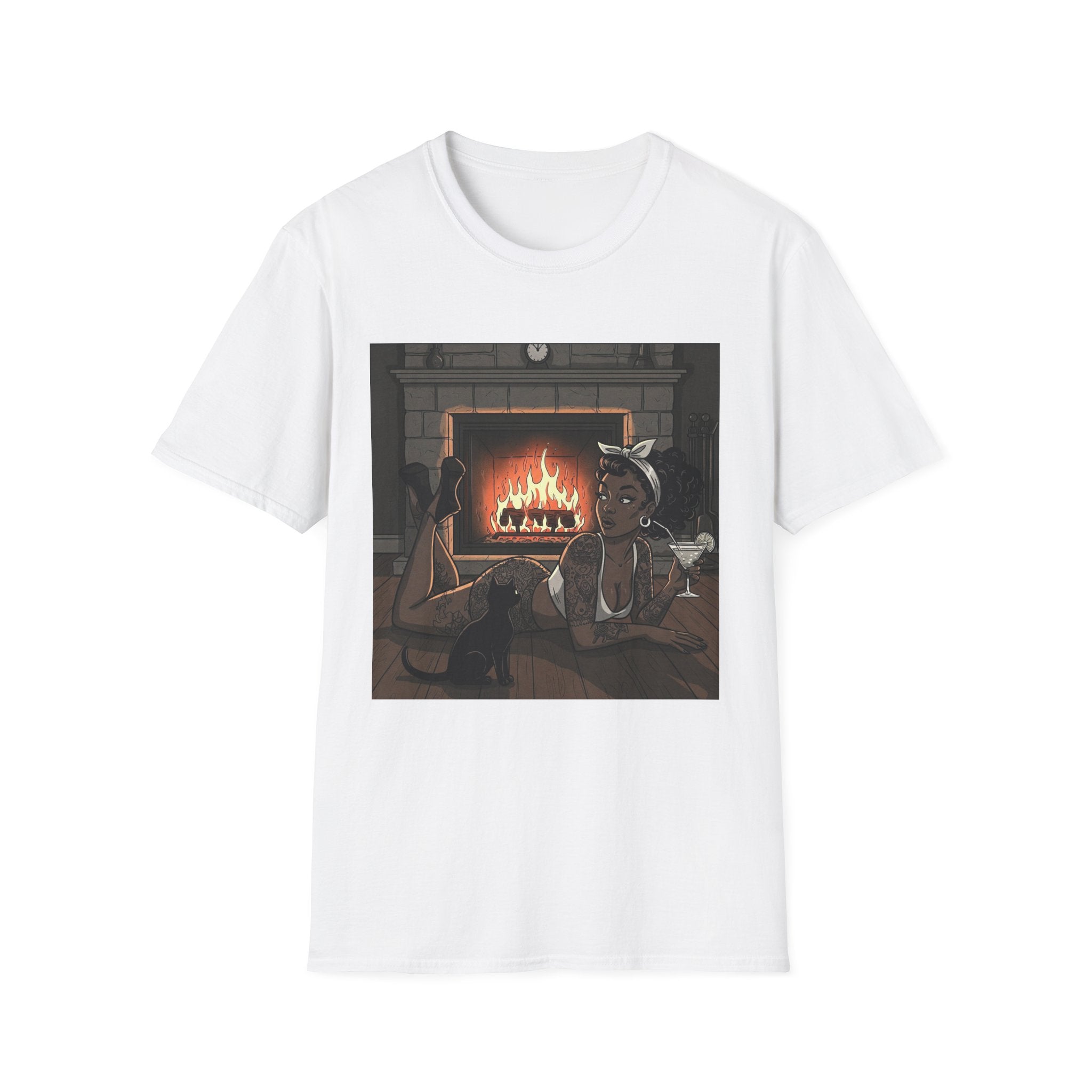 Cozy Fireplace Scene T-Shirt — Relaxing by the Hearth Graphic Tee