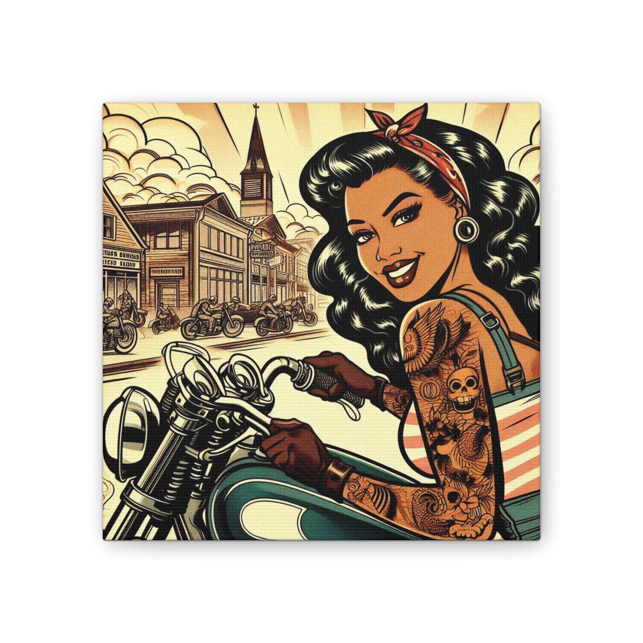 Hot Chick on a Bike in some Dusty Desert Town Canvas Print