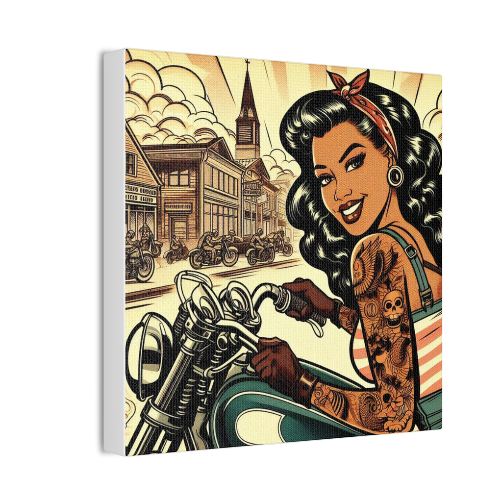 Hot Chick on a Bike in some Dusty Desert Town Canvas Print