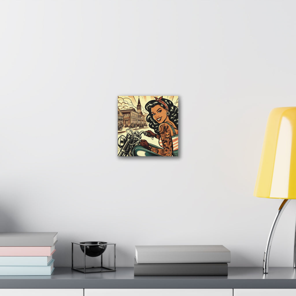 Hot Chick on a Bike in some Dusty Desert Town Canvas Print