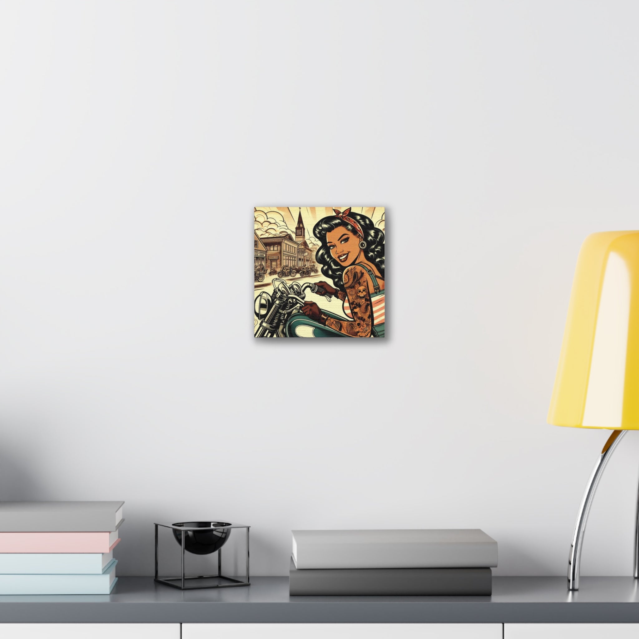 Hot Chick on a Bike in some Dusty Desert Town Canvas Print