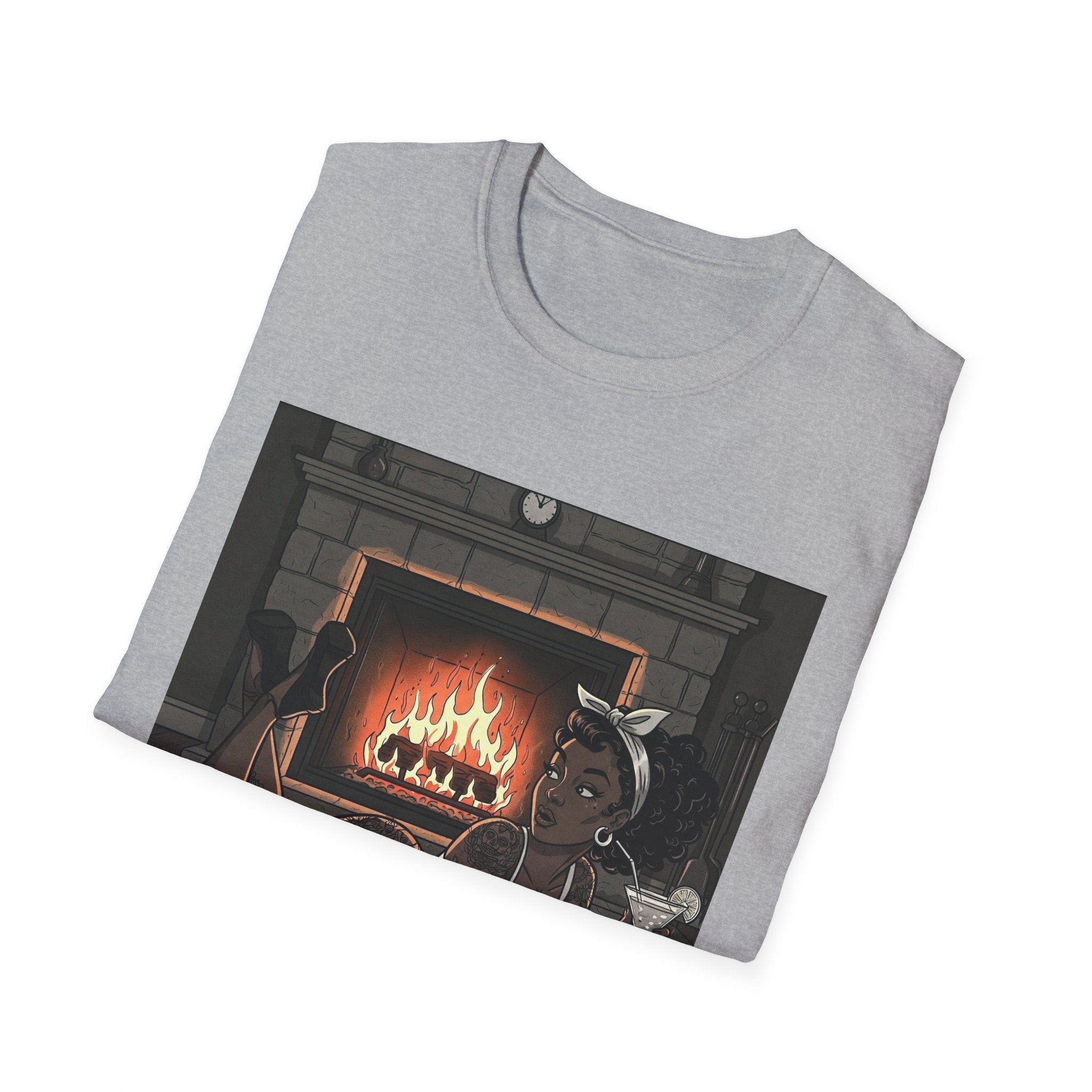 Cozy Fireplace Scene T-Shirt — Relaxing by the Hearth Graphic Tee