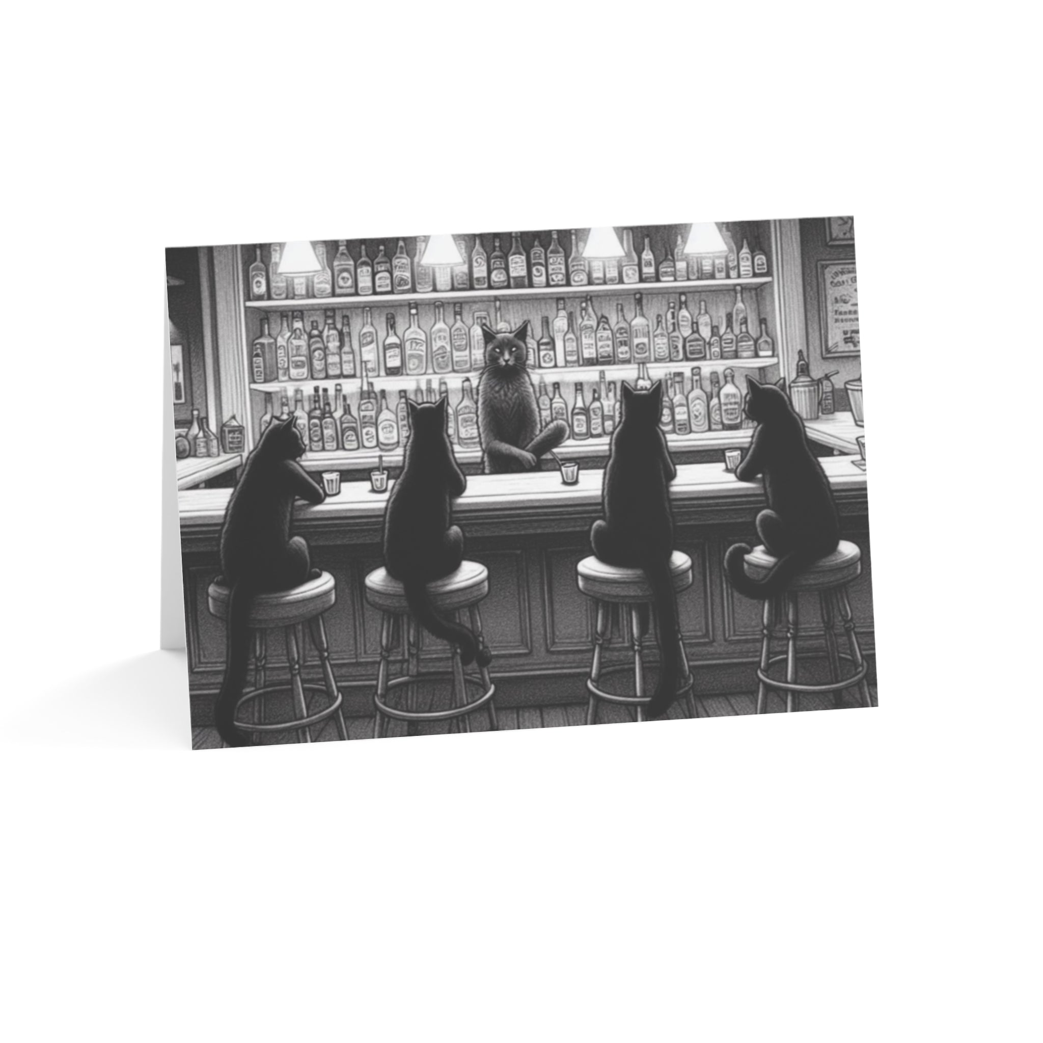 Cat Bar Scene Greeting Cards
