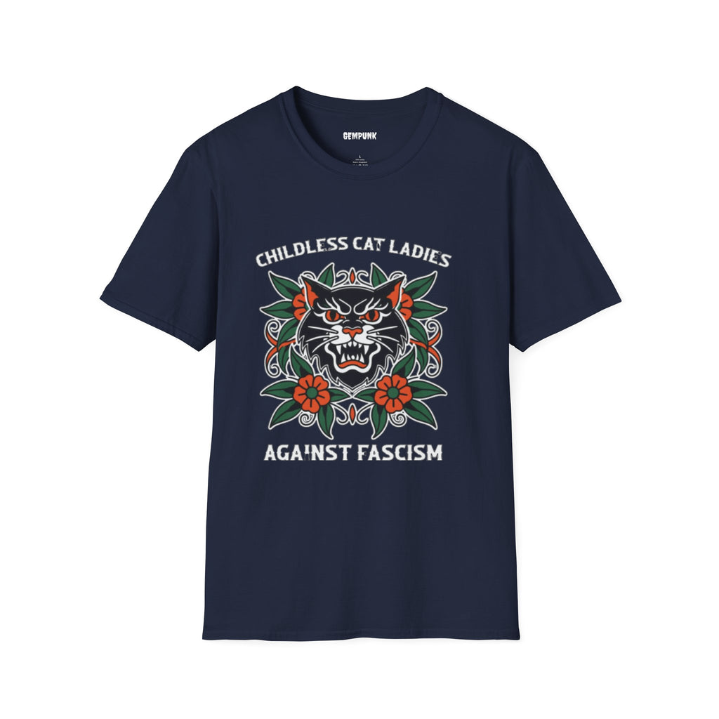 Childless Cat Ladies Against Fascism T-Shirt — Anti-Fascist Cat Graphic Tee
